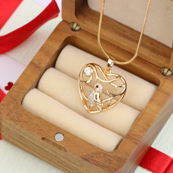 "Heart Shaped Rose Gold Pendant with Bird and Branch Design, XPPT1297 - Picture 9 of 12